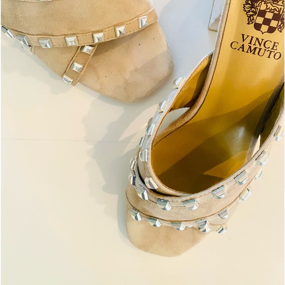 Slides with Block Heal in Tan Suede & Silver Detailing - Like New Condition - Picture 14 of 16